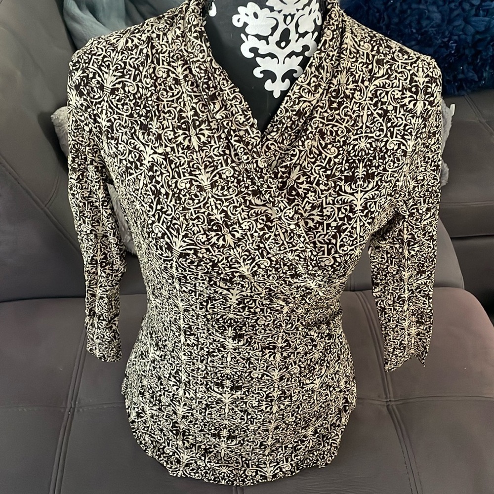 PURSUITS, LTD. Brown & Cream 3/4 Sleeve Top Size Medium